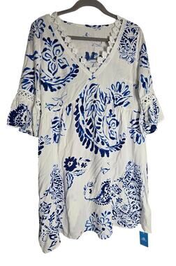 NWT Cupshe White Tunic Swim XS Boho Paisley Crochet Trim Cover Up Coastal Beach